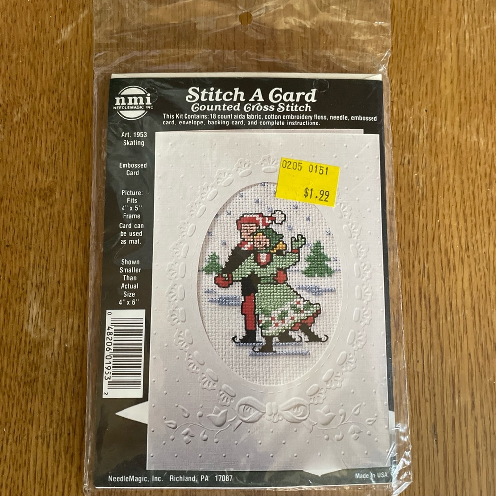 NMI STITCH A CARD Counted Cross Stitch Kit Christmas Ice Skating 1953 New Sealed